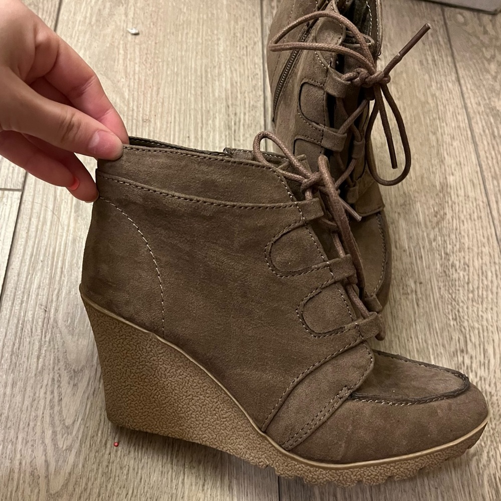 Maurice’s Jamie faux suede lace up wedge
